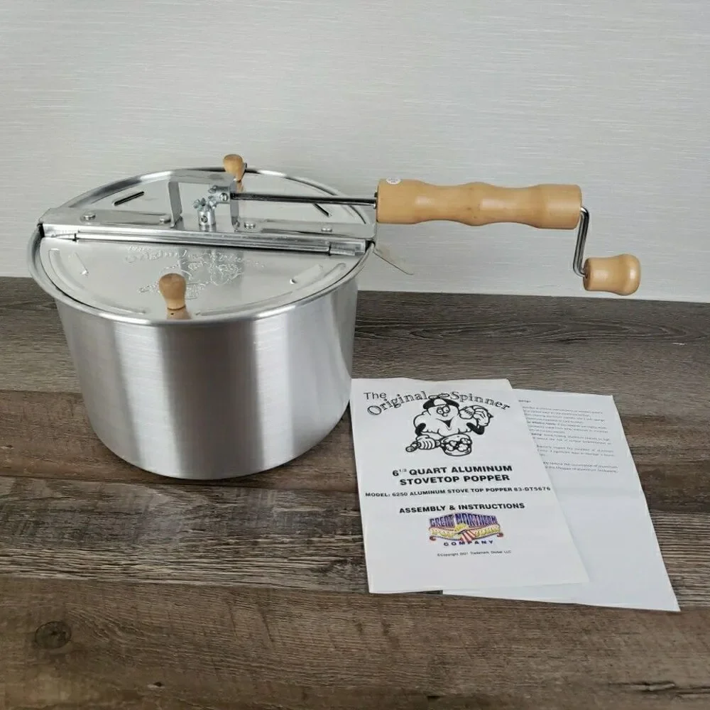 Great Northern Twister Original Stove Top Popcorn Popper Stainless Steel 6.5 qt